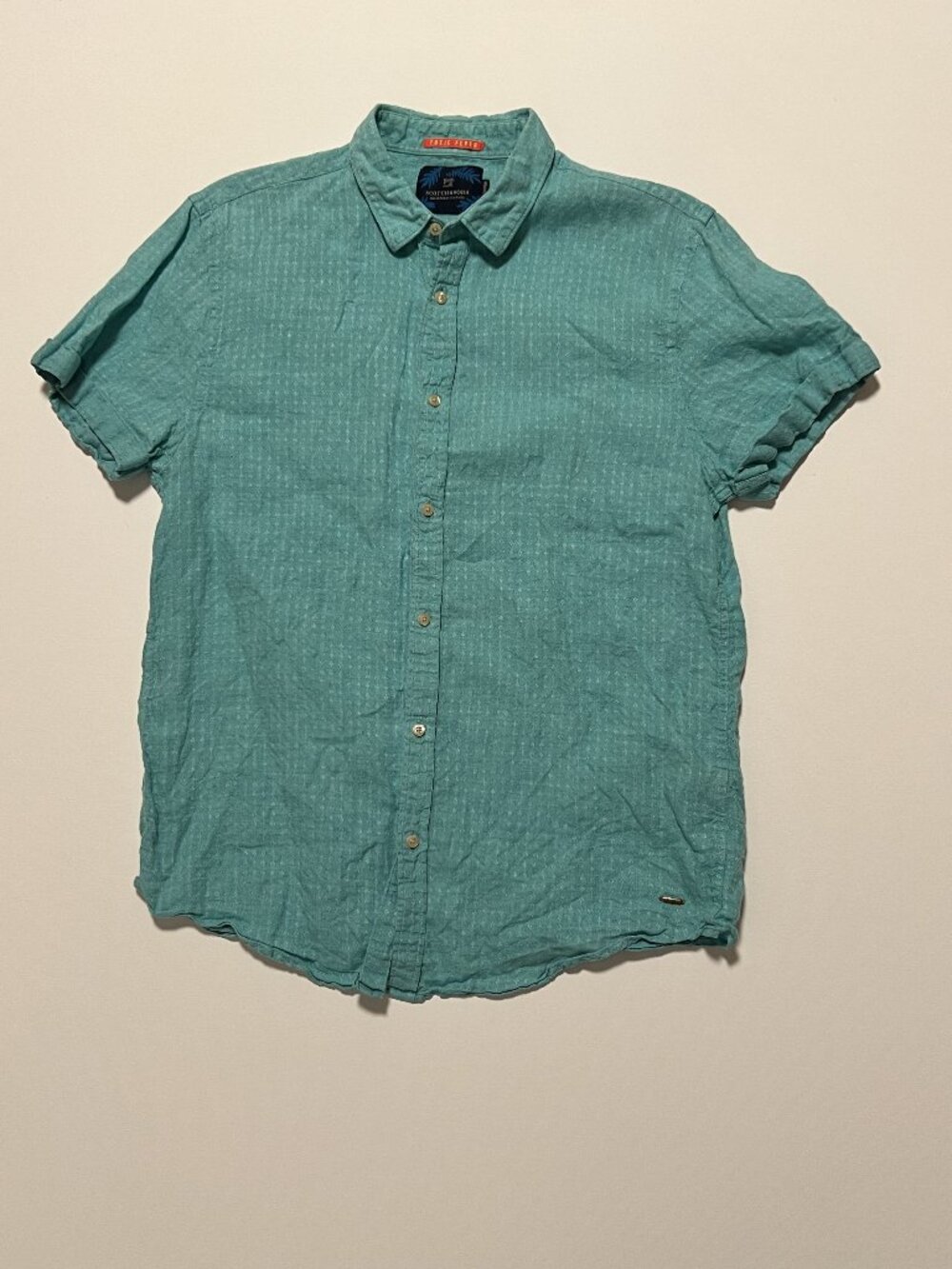 Scotch & Soda Linen Shirt Short Sleeve Button Casual Teal Blue Men's size Large
